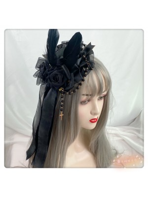 Gothic Lolita Party Hat with Red Rose Clip