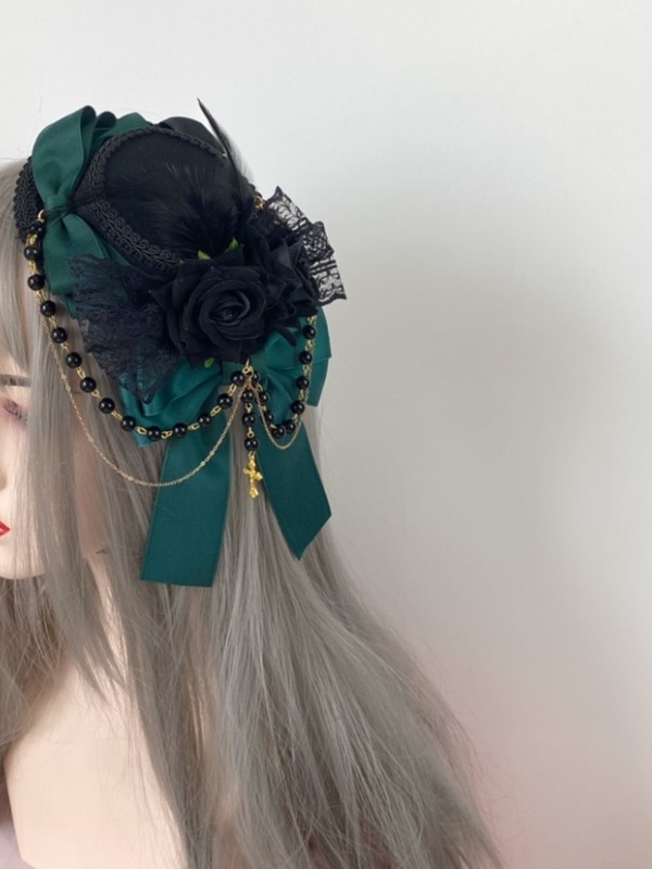 Lolita Small Hat Gothic Dark Wine Red Rose Retro Hair Accessories