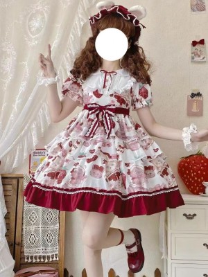 Strawberry Sweet Lolita Dress OP Cute Sweet Cake Skirt