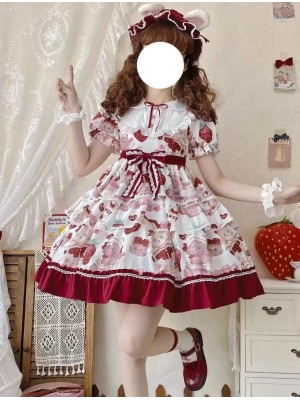 Strawberry Sweet Lolita Dress OP Cute Sweet Cake Skirt