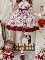 Strawberry Sweet Lolita Dress OP Cute Sweet Cake Skirt