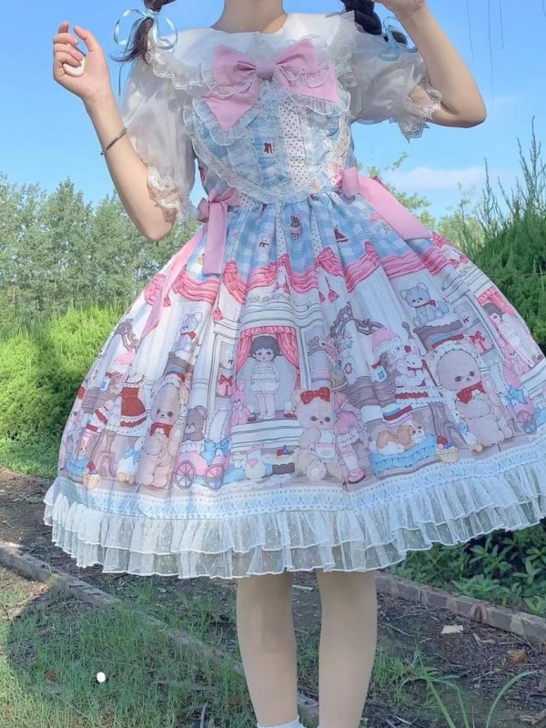 Blue Sweet Lolita Dress Dessert Doll JSK Suspender Dress