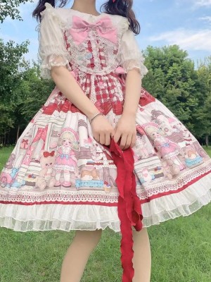 Red Sweet Lolita Dress Dessert Doll JSK Suspender Dress