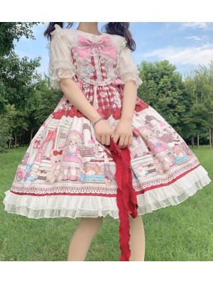 Red Sweet Lolita Dress Dessert Doll JSK Suspender Dress