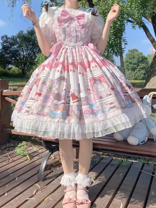 Pink Sweet Lolita Dress Dessert Doll JSK Suspender Dress