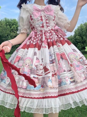 Red Sweet Lolita Dress Dessert Doll JSK Suspender Dress