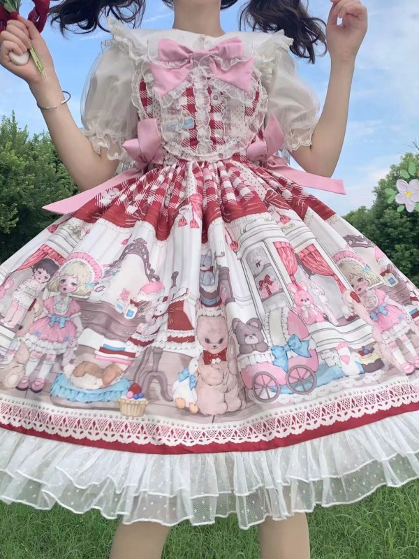 Red Sweet Lolita Dress Dessert Doll JSK Suspender Dress