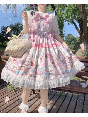 Pink Sweet Lolita Dress Dessert Doll JSK Suspender Dress