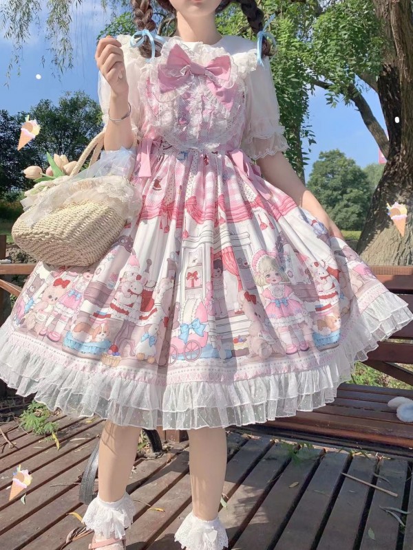 Pink Sweet Lolita Dress Dessert Doll JSK Suspender Dress