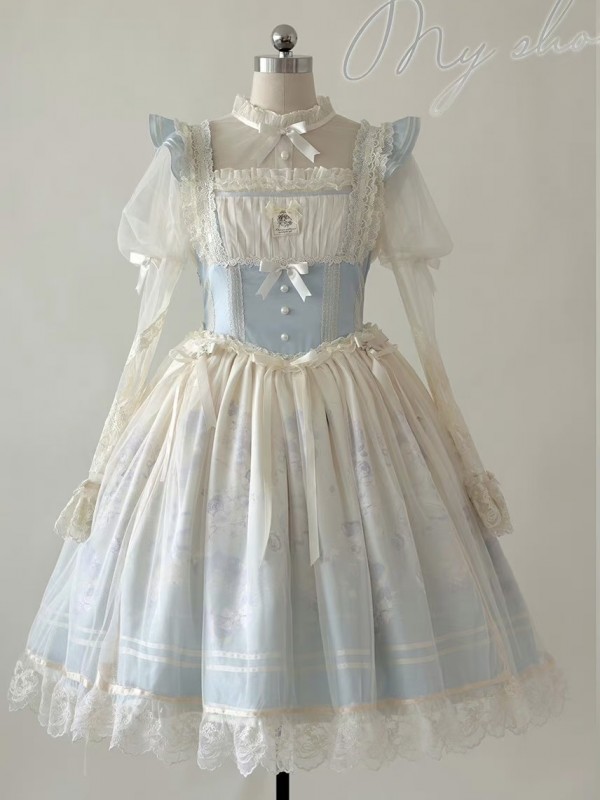 Blue Sweet Lolita JSK Gradient Ballet Style Suspender Skirt