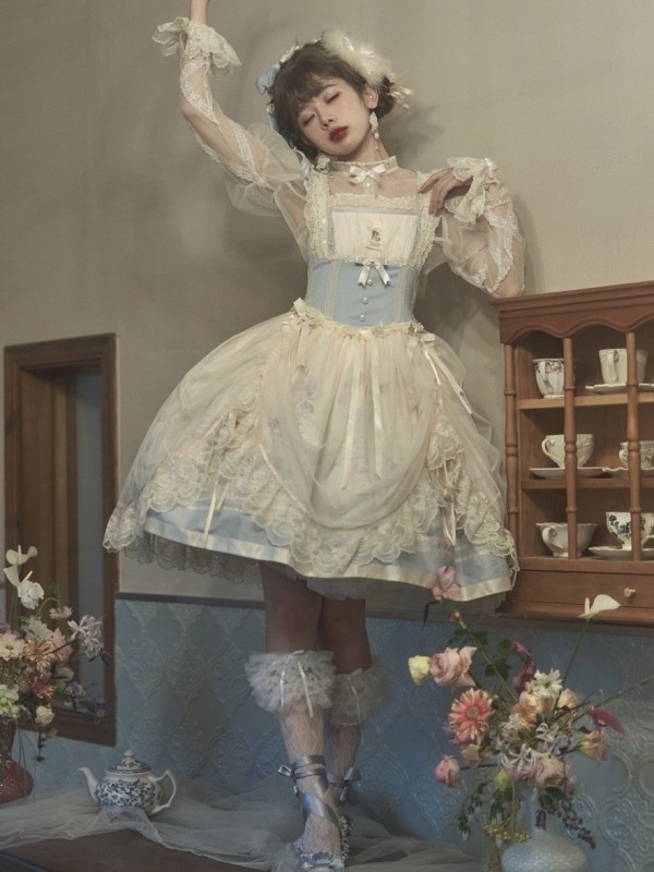 Blue Sweet Lolita JSK Gradient Ballet Style Suspender Skirt