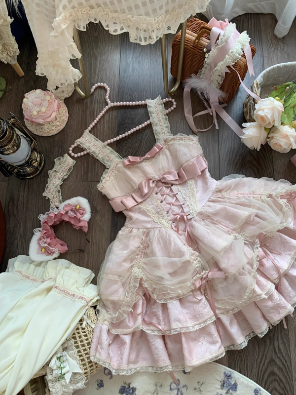 Pink Sweet Lolita JSK Tutu Skirt Suspenders Skirt