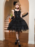 Black Fairy-like Elegant and Cute Girly Light Bride Lolita Suspenders Dress