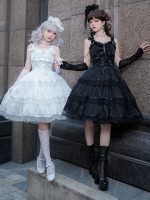 Black Fairy-like Elegant and Cute Girly Light Bride Lolita Suspenders Dress