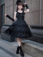 Black Fairy-like Elegant and Cute Girly Light Bride Lolita Suspenders Dress