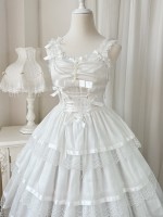 Fairy-like Elegant and Cute Girly Light Bride Lolita Suspenders Dress