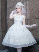 Fairy-like Elegant and Cute Girly Light Bride Lolita Suspenders Dress