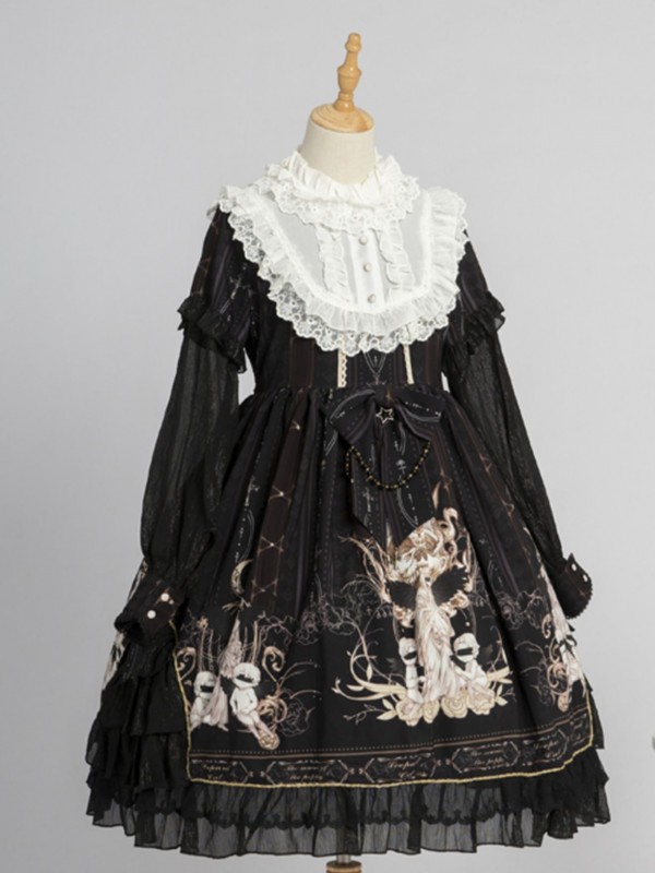 Sweet Lolita OP Long-sleeved Printed Elegant Dress