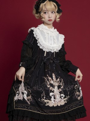 Sweet Lolita OP Long-sleeved Printed Elegant Dress