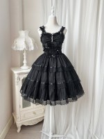 Black Fairy-like Elegant and Cute Girly Light Bride Lolita Suspenders Dress