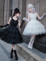 Black Fairy-like Elegant and Cute Girly Light Bride Lolita Suspenders Dress