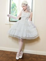 Fairy-like Elegant and Cute Girly Light Bride Lolita Suspenders Dress