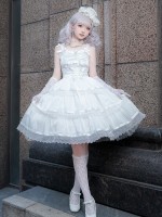 Fairy-like Elegant and Cute Girly Light Bride Lolita Suspenders Dress