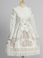 White Sweet Retro Lolita OP Long-sleeved Print Elegant Dress