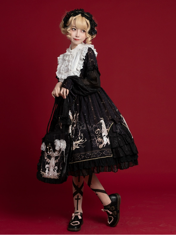 Sweet Lolita OP Long-sleeved Printed Elegant Dress