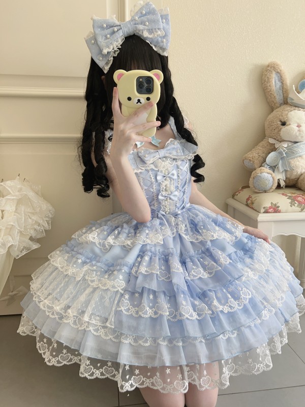 Sweet Blue Lolita Dress JSK Suspender Dress Tutu Skirt