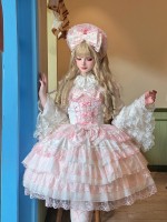 Sweet Pink White Lolita Dress JSK Suspender Dress Tutu Skirt