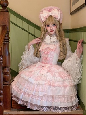 Sweet Pink White Lolita Dress JSK Suspender Dress Tutu Skirt