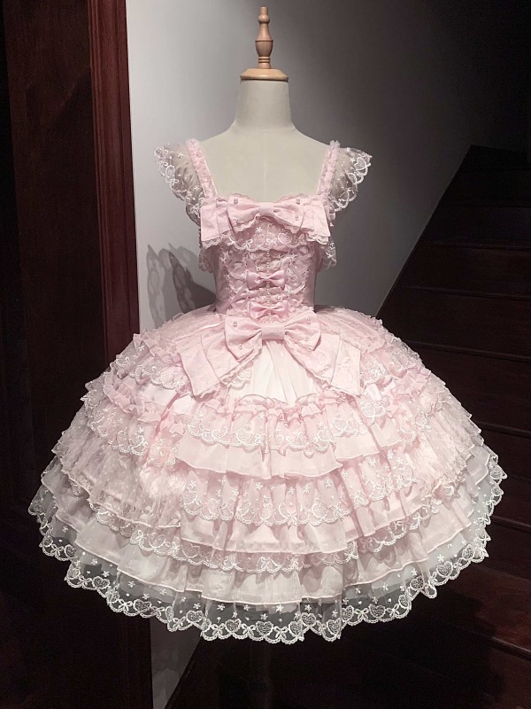 Sweet Pink Lolita Dress JSK Suspender Dress Tutu Skirt