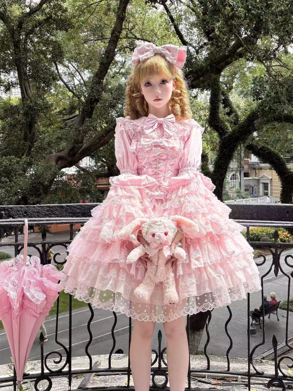 Sweet Pink Lolita Dress JSK Suspender Dress Tutu Skirt