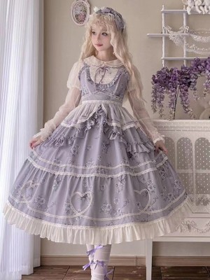 Purple Sweet and Elegant Printed Lolita JSK Suspender Dress