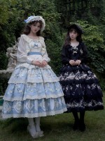 Black Sweet Pastoral Print Embroidery Four-section j Lolita JSK Suspender Dress