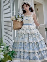 Sweet Pastoral Print Embroidery Four-section j Lolita JSK Suspender Dress