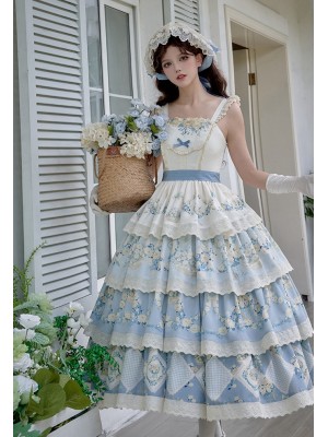 Sweet Pastoral Print Embroidery Four-section j Lolita JSK Suspender Dress