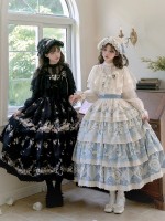 Black Sweet Pastoral Print Embroidery Four-section j Lolita JSK Suspender Dress