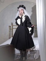 Halloween Dark Cross Nun Style Lolita Long Sleeve OP Dress