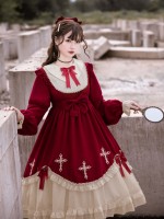 Wine Red Gothic Starry Night Cross Embroidery Dress Dark Lolita Dress