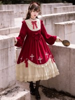 Wine Red Gothic Starry Night Cross Embroidery Dress Dark Lolita Dress