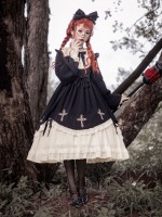 Gothic Starry Night Cross Embroidery Dress Dark Lolita Dress