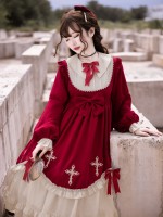 Wine Red Gothic Starry Night Cross Embroidery Dress Dark Lolita Dress