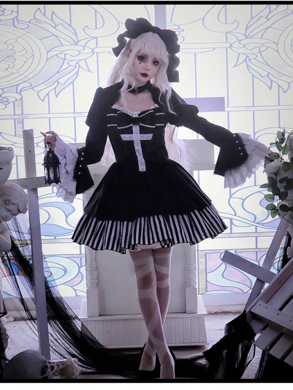 Halloween Gothic Dark Thick Velvet Fake Two-piece OP Lolita Dress