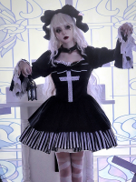 Halloween Gothic Dark Thick Velvet Fake Two-piece OP Lolita Dress