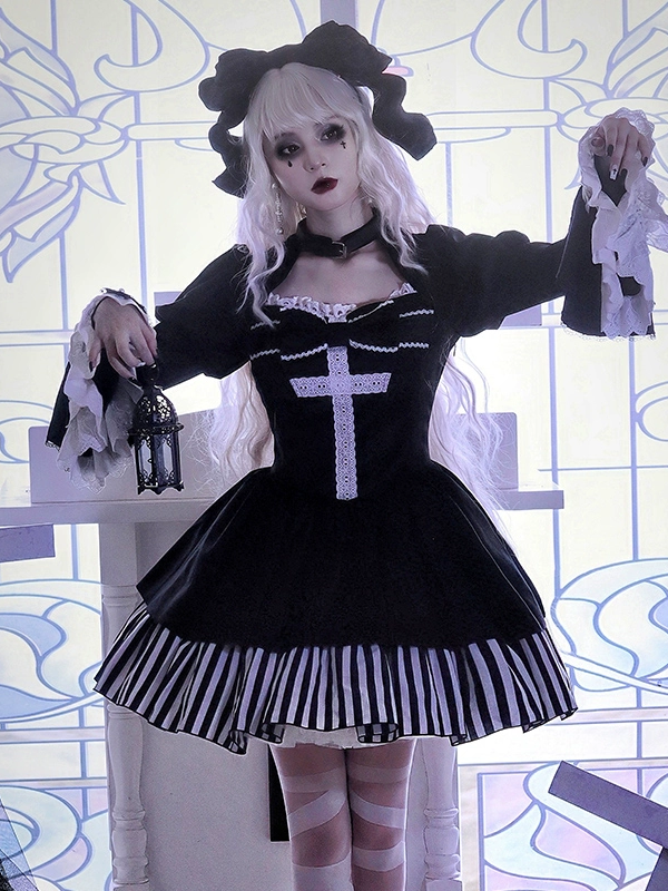 Halloween Gothic Dark Thick Velvet Fake Two-piece OP Lolita Dress