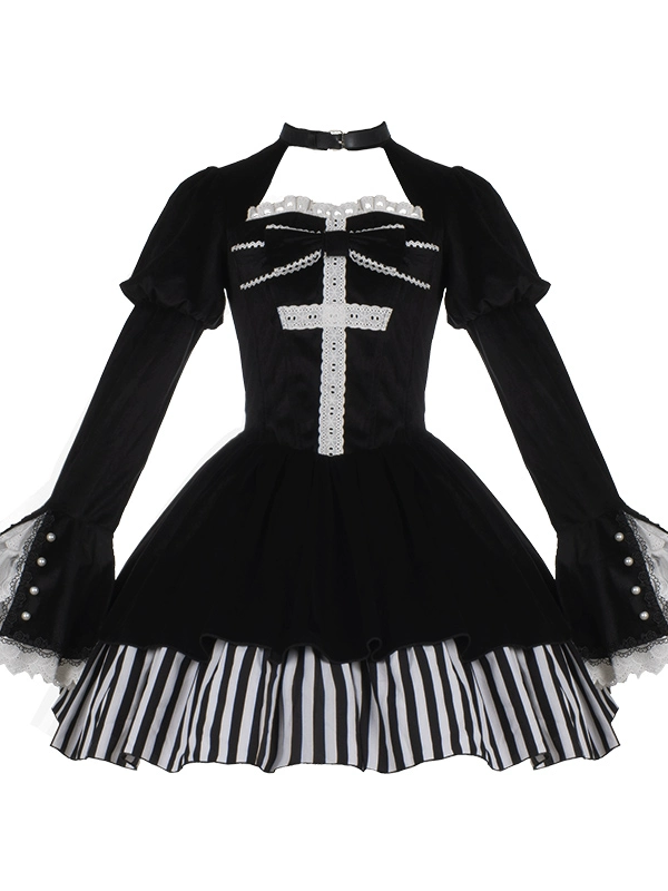 Halloween Gothic Dark Thick Velvet Fake Two-piece OP Lolita Dress