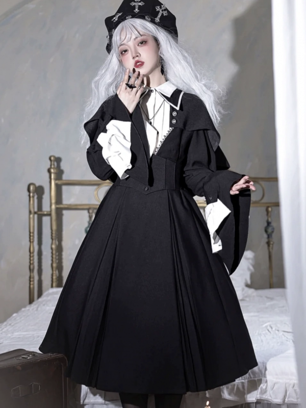 Halloween Dark Cross Nun Style Lolita Long Sleeve OP Dress