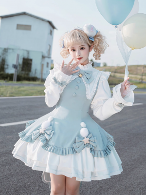 Blue Cute Sweet Magic Girl Long Sleeve Lolita Dress Princess OP Dress